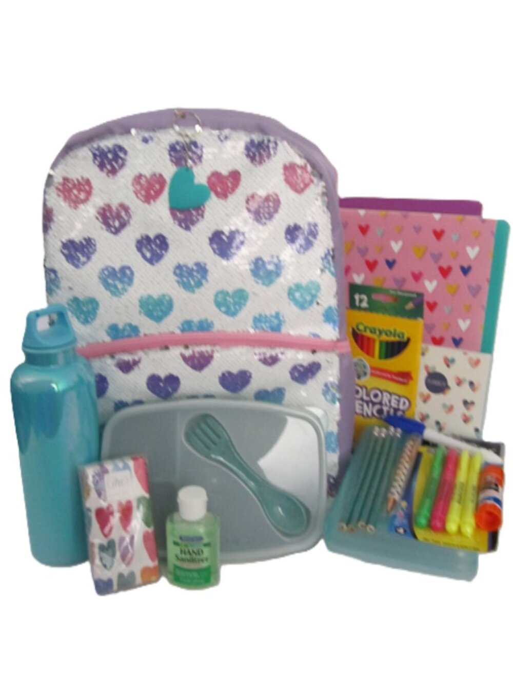 Heart Backpack, Bento Lunch Box, Water Bottle & School Supplies NEW